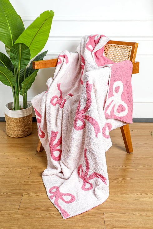 Soft Cotton Bow Pattern Plush Throw Blanket