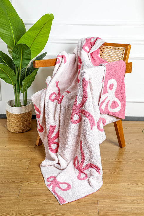 Soft Cotton Bow Pattern Plush Throw Blanket