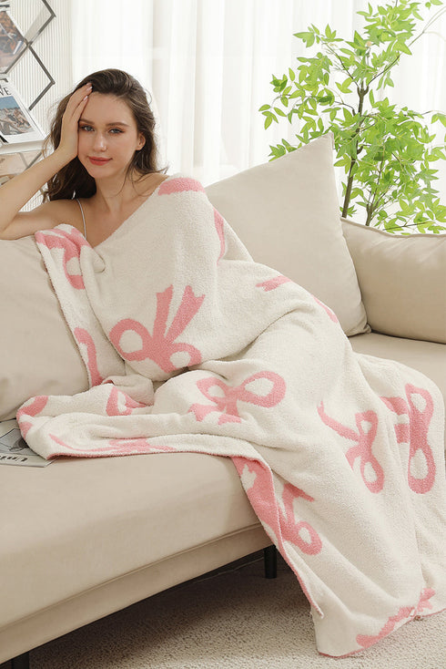 Soft Cotton Bow Pattern Plush Throw Blanket