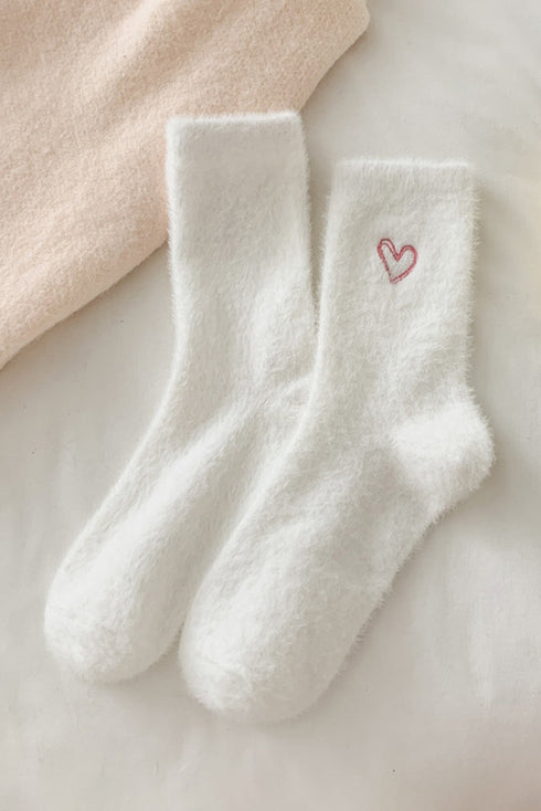 Soft Cotton Crew Socks With Heart Embroidery