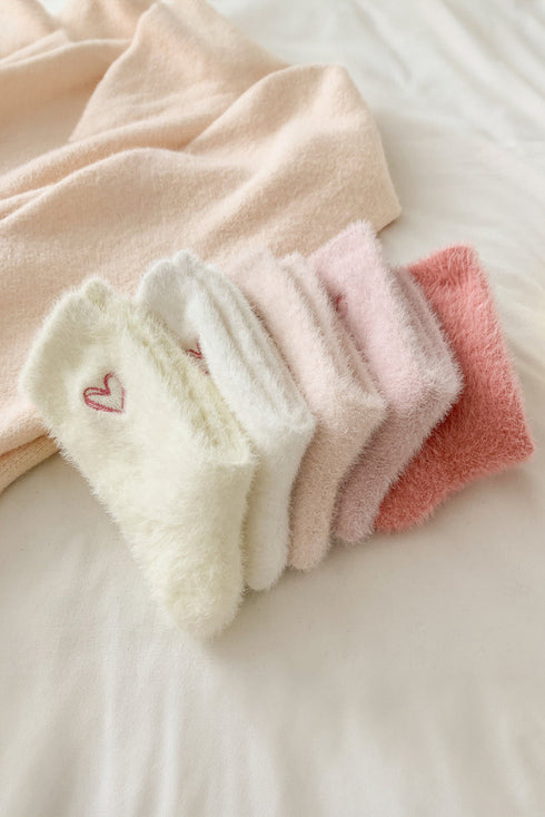 Soft Cotton Crew Socks With Heart Embroidery