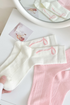 Soft Cotton Knit Ribbon Bow Print Socks