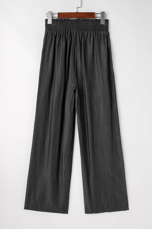 Soft Denim Smocked High Waist Wide Leg Jeans