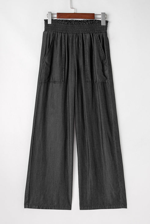 Soft Denim Smocked High Waist Wide Leg Jeans