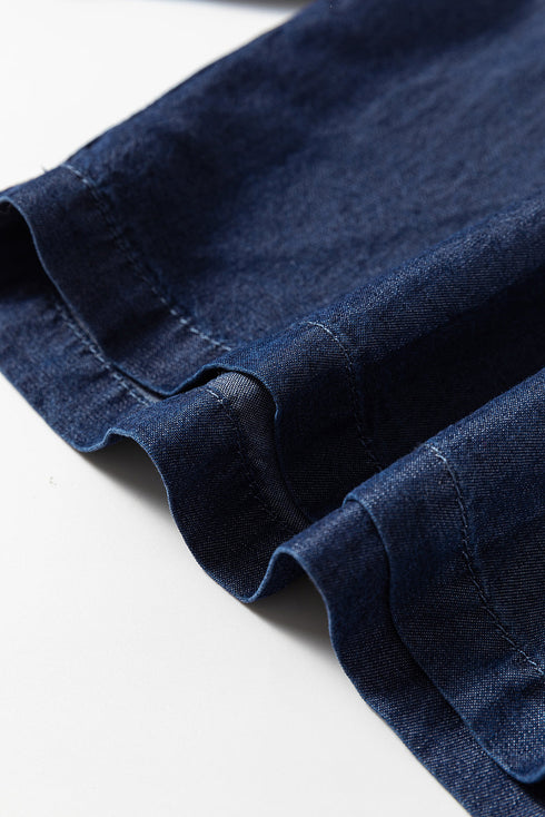 Soft Denim Smocked High Waist Wide Leg Jeans