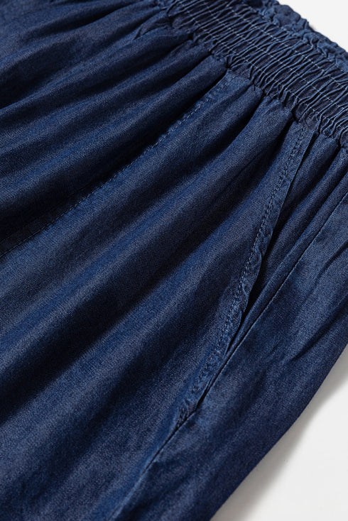 Soft Denim Smocked High Waist Wide Leg Jeans