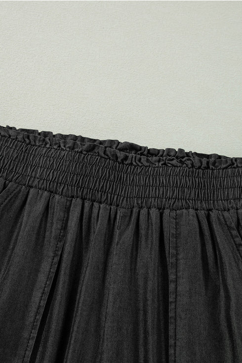 Soft Denim Smocked High Waist Wide Leg Jeans