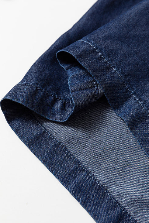 Soft Denim Smocked High Waist Wide Leg Jeans