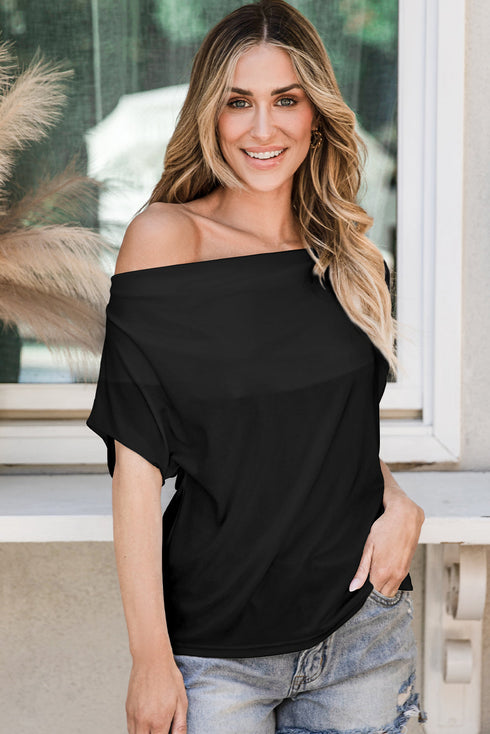 Soft Draped Cowl Neck Batwing Sleeve Top