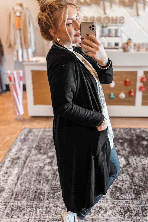 Soft Draped Open Front Long Sleeve Cardigan