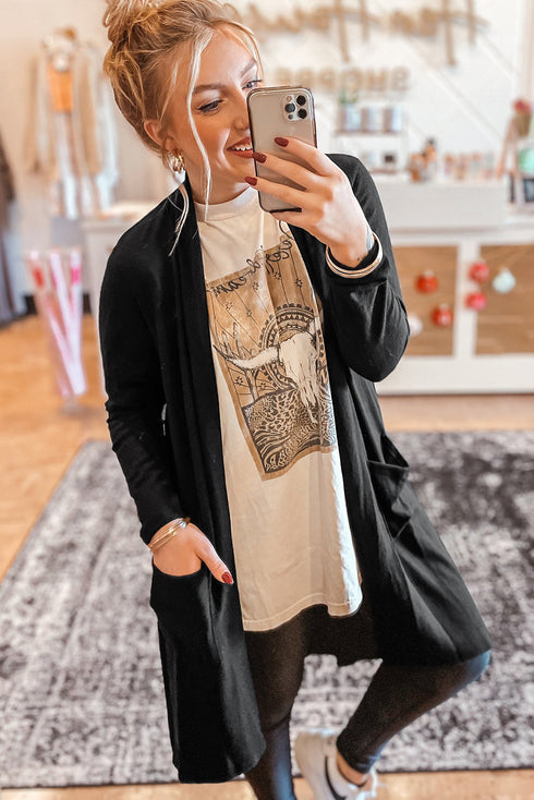Soft Draped Open Front Long Sleeve Cardigan