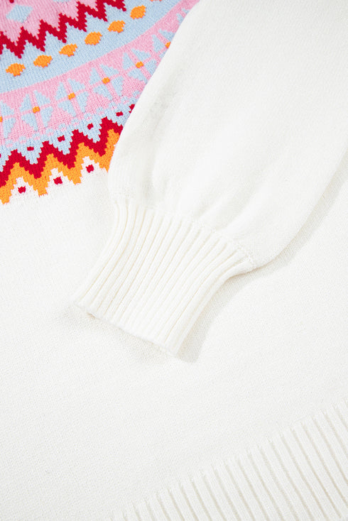Soft Fair Isle Knit Crew Neck Pullover Sweater