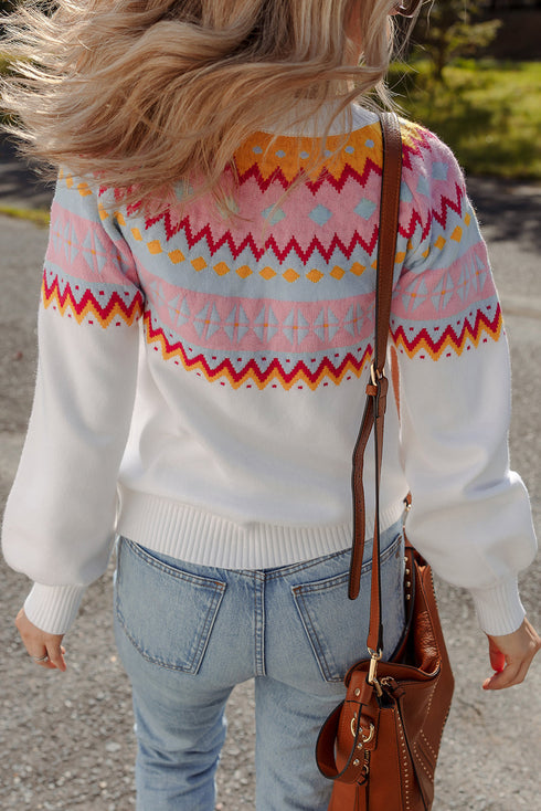 Soft Fair Isle Knit Crew Neck Pullover Sweater