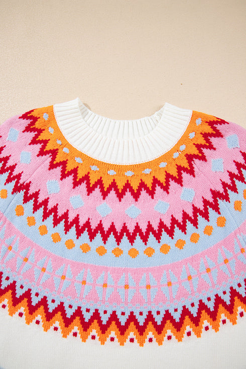 Soft Fair Isle Knit Crew Neck Pullover Sweater