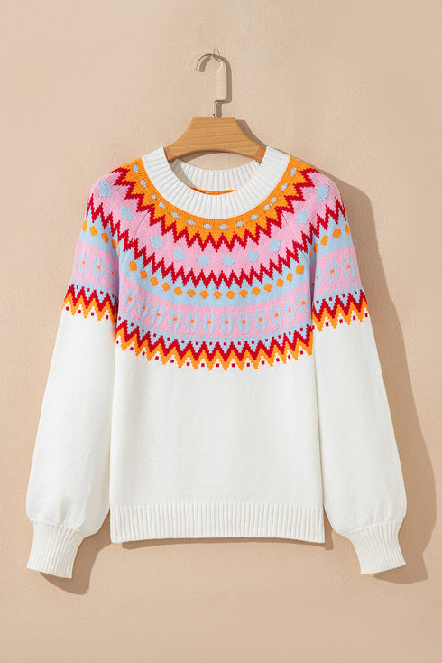 Soft Fair Isle Knit Crew Neck Pullover Sweater