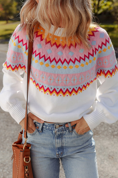 Soft Fair Isle Knit Crew Neck Pullover Sweater