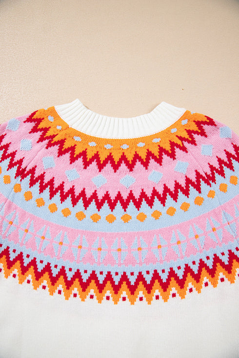 Soft Fair Isle Knit Crew Neck Pullover Sweater