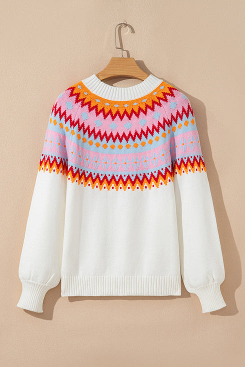 Soft Fair Isle Knit Crew Neck Pullover Sweater