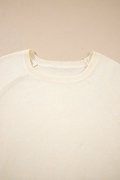 Soft Fine Knit Button Cuff Crew Neck Sweater