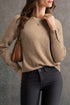 Soft Fine Knit Button Cuff Crew Neck Sweater