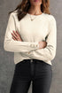 Soft Fine Knit Button Cuff Crew Neck Sweater