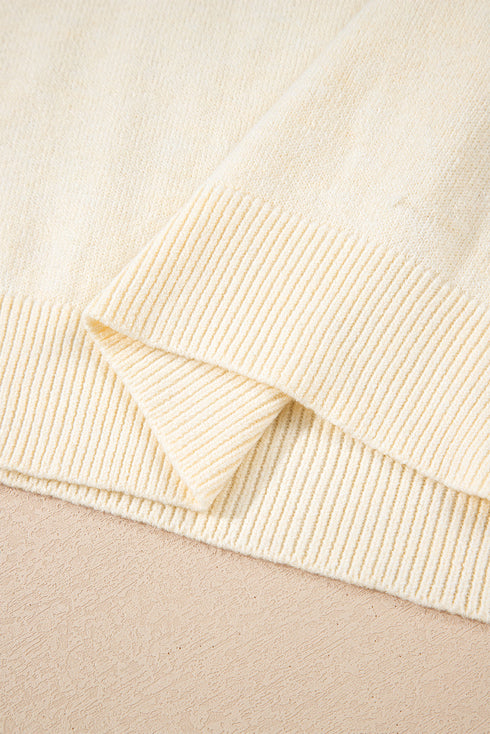 Soft Fine Knit Button Cuff Crew Neck Sweater