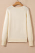 Soft Fine Knit Button Cuff Crew Neck Sweater