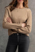 Soft Fine Knit Button Cuff Crew Neck Sweater