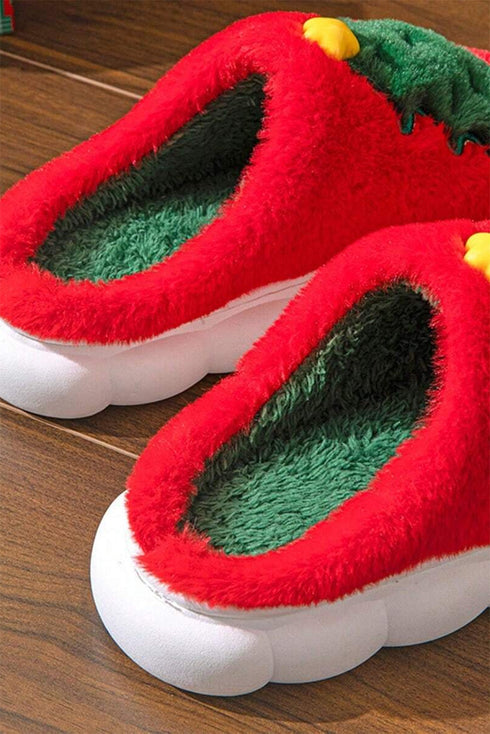 Soft Fleece Tree Graphic Slip On Platform Slippers