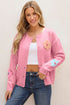 Soft Floral Applique Crew Neck Button Down Cardigan