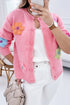 Soft Floral Applique Crew Neck Button Down Cardigan