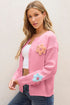 Soft Floral Applique Crew Neck Button Down Cardigan