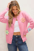 Soft Floral Applique Crew Neck Button Down Cardigan