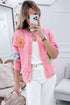 Soft Floral Applique Crew Neck Button Down Cardigan