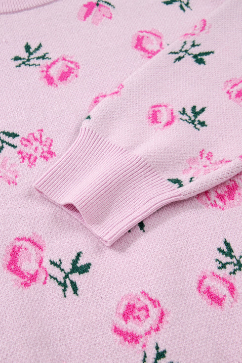 Soft Floral Knit Crew Neck Pullover Sweater
