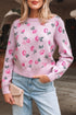 Soft Floral Knit Crew Neck Pullover Sweater