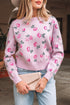 Soft Floral Knit Crew Neck Pullover Sweater