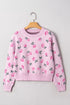 Soft Floral Knit Crew Neck Pullover Sweater