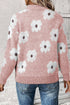 Soft Floral Knit Quarter Zip Long Sleeve Sweater