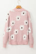Soft Floral Knit Quarter Zip Long Sleeve Sweater