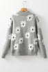 Soft Floral Knit Quarter Zip Long Sleeve Sweater