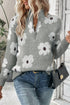 Soft Floral Knit Quarter Zip Long Sleeve Sweater