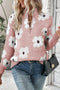 Soft Floral Knit Quarter Zip Long Sleeve Sweater