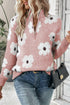 Soft Floral Knit Quarter Zip Long Sleeve Sweater
