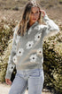Soft Floral Knit Quarter Zip Long Sleeve Sweater