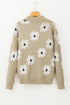 Soft Floral Knit Quarter Zip Long Sleeve Sweater