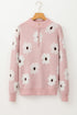 Soft Floral Knit Quarter Zip Long Sleeve Sweater