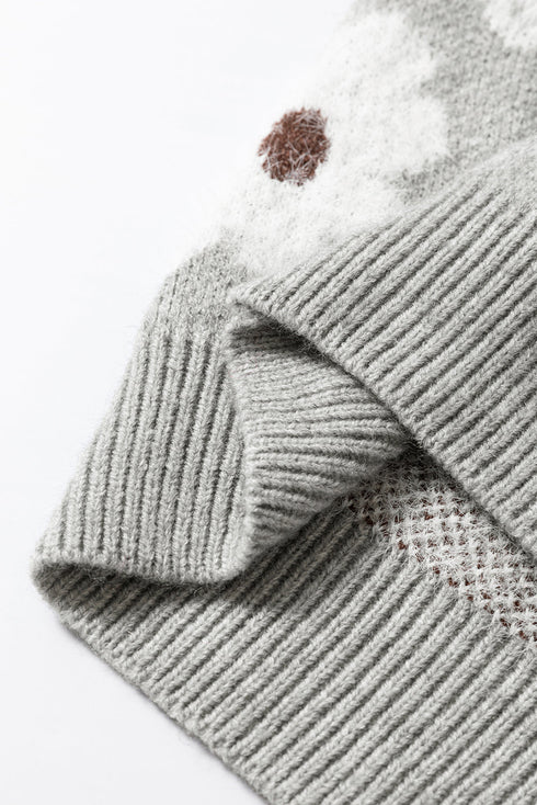 Soft Floral Knit Quarter Zip Long Sleeve Sweater