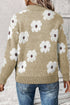 Soft Floral Knit Quarter Zip Long Sleeve Sweater