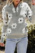Soft Floral Knit Quarter Zip Long Sleeve Sweater